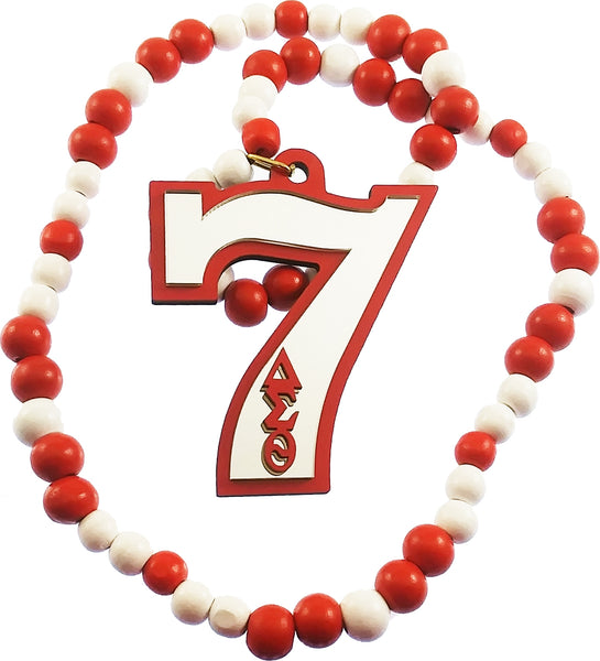 Delta Sigma Theta Wood Color Bead Tiki Line #7 Medallion [Red/White]