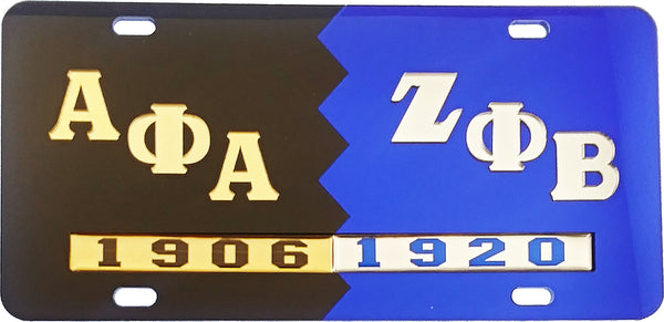 Alpha Phi Alpha + Zeta Phi Beta Split Divine Duo License Plate [Black/Blue]