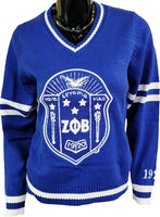 Buffalo Dallas Zeta Phi Beta Chenille V-Neck Varsity Sweater [Blue]