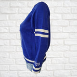 Buffalo Dallas Zeta Phi Beta Chenille V-Neck Varsity Sweater [Blue]
