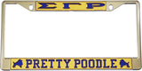 Sigma Gamma Rho Pretty Poodle Symbols License Plate Frame [Silver Standard Frame - Gold/Blue]