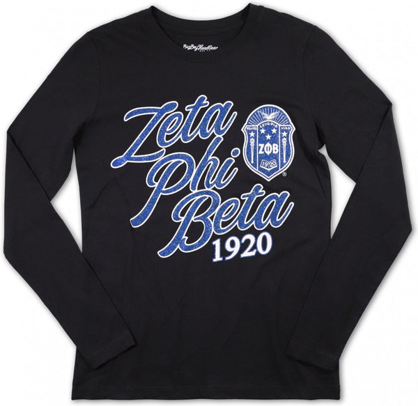 Big Boy Zeta Phi Beta Divine 9 S3 Long Sleeve Ladies Tee [Long Sleeve - Black]