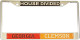 Georgia + Clemson House Divided Split License Plate Frame [Silver]