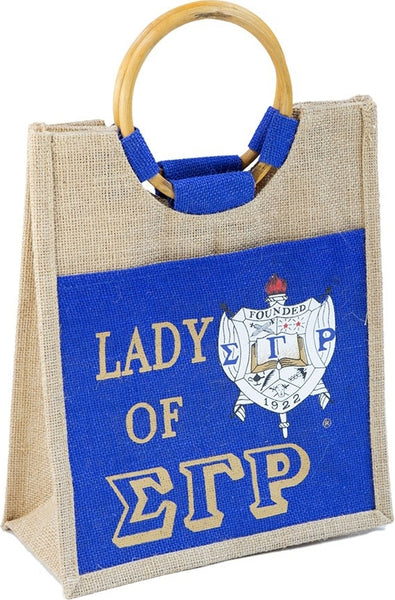 Sigma Gamma Rho Lady Pocket Jute Bag [Gold/Blue]