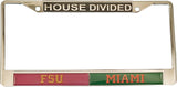 Florida State + Miami House Divided Split License Plate Frame [Silver]