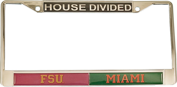 Florida State + Miami House Divided Split License Plate Frame [Silver]