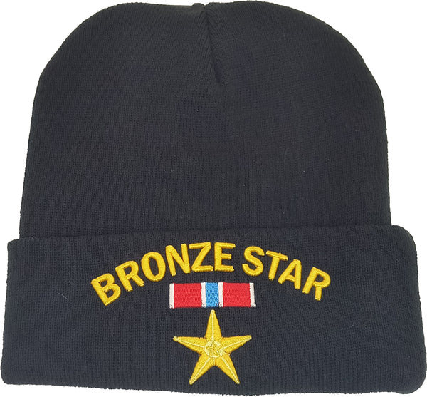 Bronze Star Mens Cuffed Beanie Cap [Black]