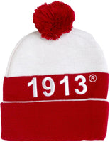 Delta Sigma Theta Embroidered Knit Beanie With Ball [Red]