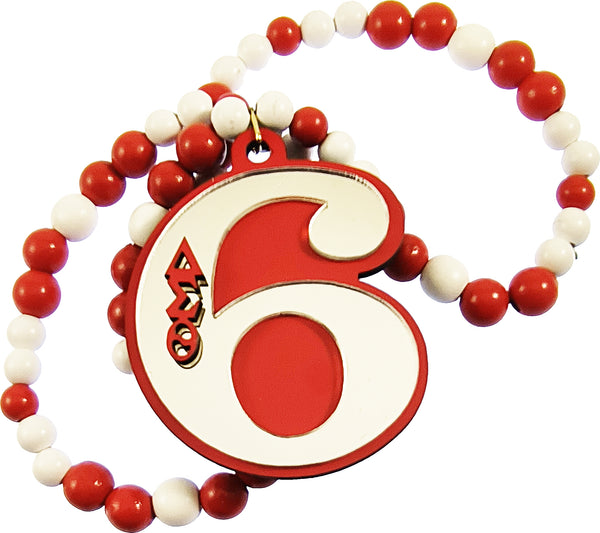 Delta Sigma Theta Wood Color Bead Tiki Line #6 Medallion [Red/White]