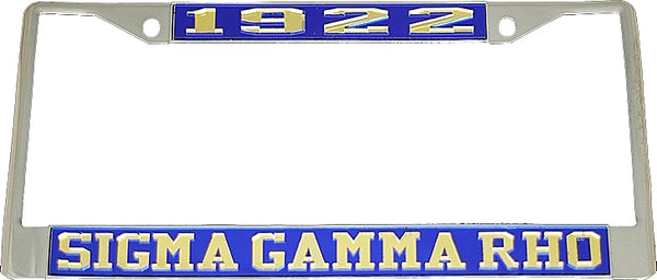 Sigma Gamma Rho Year 1922 License Plate Frame [Silver Standard Frame - Blue/Gold]