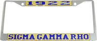 Sigma Gamma Rho Year 1922 License Plate Frame [Silver Standard Frame - Gold/Blue]