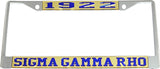 Sigma Gamma Rho Year 1922 License Plate Frame [Silver Standard Frame - Gold/Blue]