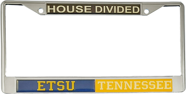 East Tennessee State (ETSU) + Tennessee House Divided Split License Plate Frame [Silver]