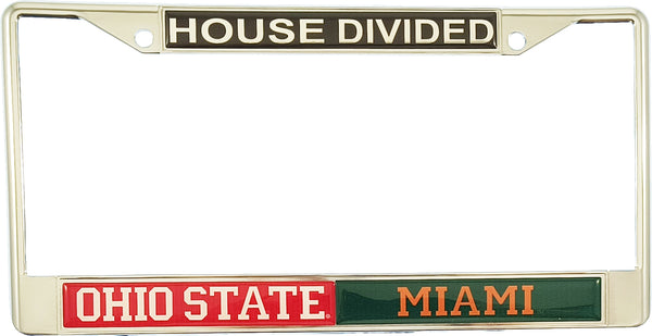 Ohio State + Miami House Divided Split License Plate Frame [Silver]