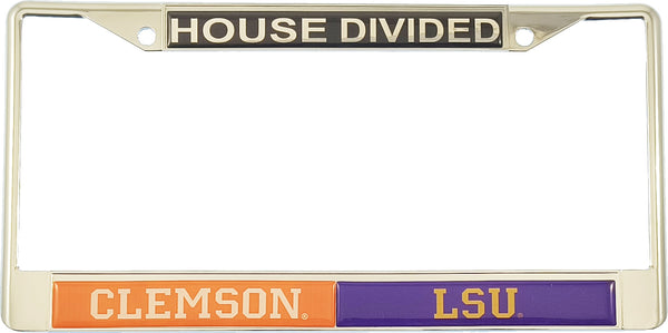 Clemson + LSU House Divided Split License Plate Frame [Silver]
