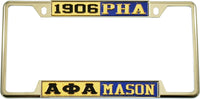 Alpha Phi Alpha + Mason - PHA Split License Plate Frame [Decal Visible Frame - Gold/Black/Blue/Gold]