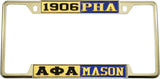 Alpha Phi Alpha + Mason - PHA Split License Plate Frame [Decal Visible Frame - Gold/Black/Blue/Gold]