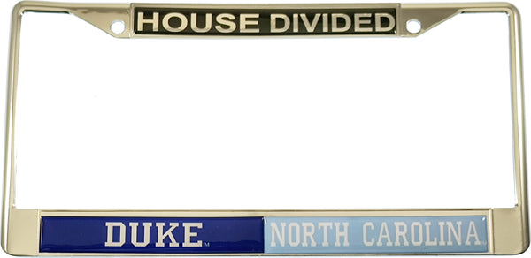 Duke + North Carolina House Divided Split License Plate Frame [Silver]