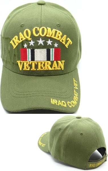 Iraq Combat Veteran Ribbon Text Shadow Mens Cap [Baseball Cap - Olive Green]