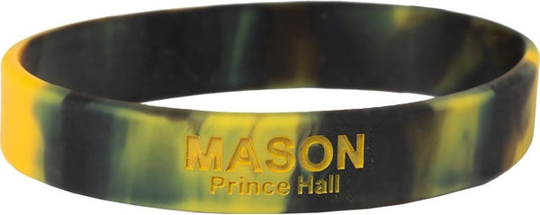 Prince Hall Mason Tie-Dye Silicone Wristband [Black/Gold]