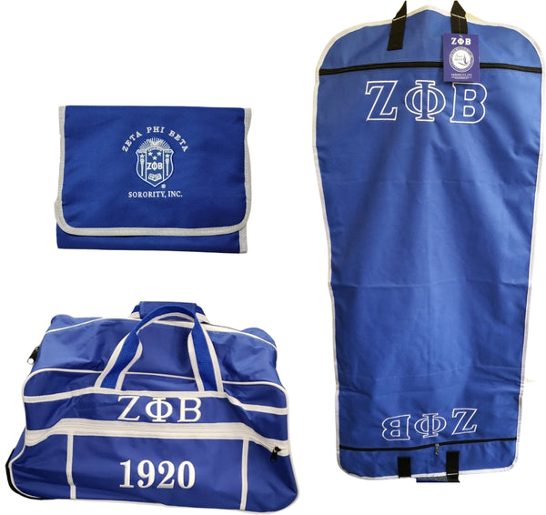 Buffalo Dallas Zeta Phi Beta 3 Piece Travel Bag Bundle With Cosmetic Bag [Blue]