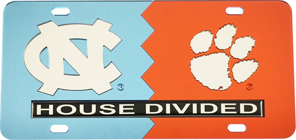 North Carolina + Clemson House Divided Split License Plate Tag [Blue/Orange]