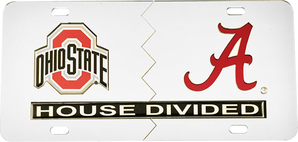 Ohio State + Alabama House Divided Split License Plate Tag [Silver/Silver]