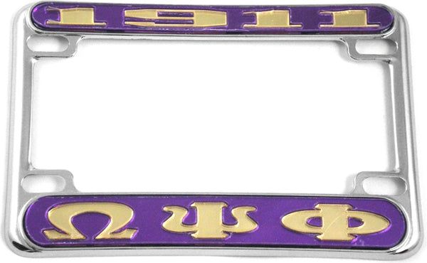 Omega Psi Phi 1911 Motorcycle License Plate Frame [Motorcycle Frame - Purple/Gold]