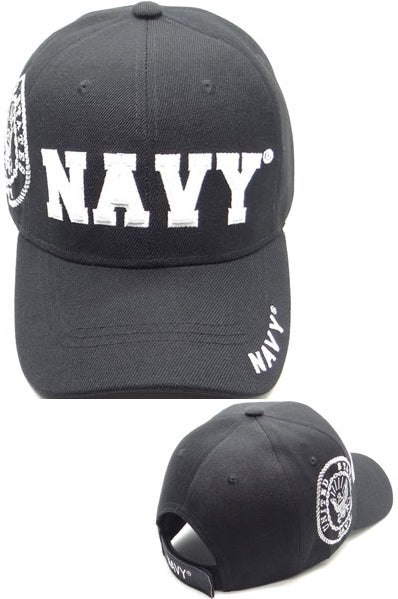 Navy Block Letter Shadow Mens Cap [Black]