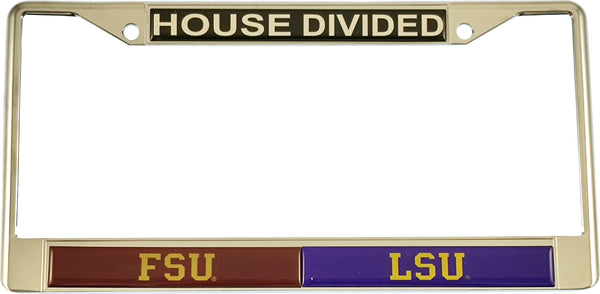 Florida State + LSU House Divided Split License Plate Frame [Silver]