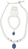 Zeta Phi Beta Crest Charm Pearl Bracelet & Necklace Set [White]