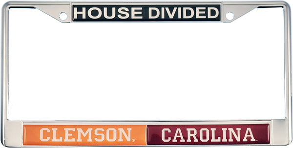 Clemson + South Carolina House Divided Split License Plate Frame [Silver]