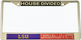 LSU + Louisiana-Lafayette House Divided Split License Plate Frame [Silver]