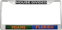 Miami + Florida House Divided Split License Plate Frame [Silver]