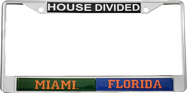 Miami + Florida House Divided Split License Plate Frame [Silver]