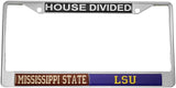 Mississippi State + LSU House Divided Split License Plate Frame [Silver]