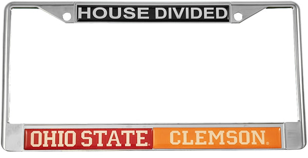 Ohio State + Clemson House Divided Split License Plate Frame [Silver]