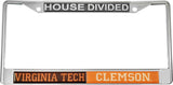 Virginia Tech + Clemson House Divided Split License Plate Frame [Silver]