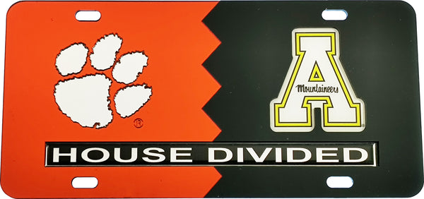 Clemson + Appalachian State House Divided Split License Plate Tag [Orange]