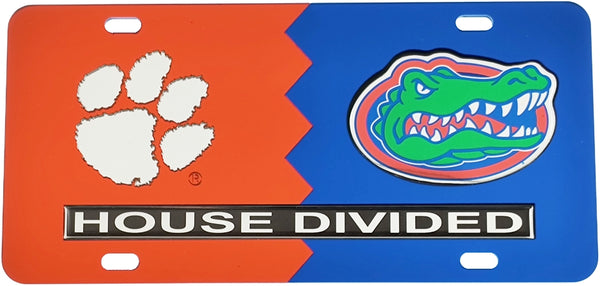 Clemson + Florida House Divided Split License Plate Tag [Orange/Blue]