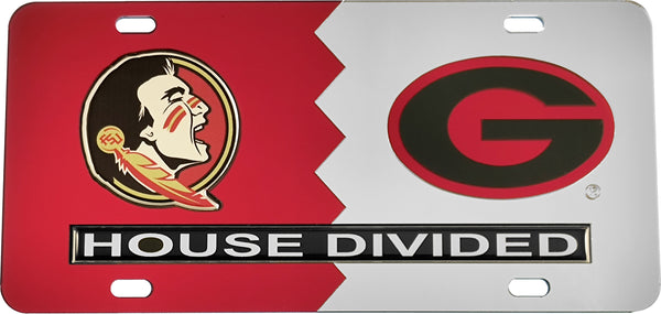 Florida State + Georgia House Divided Split License Plate Tag [Silver]