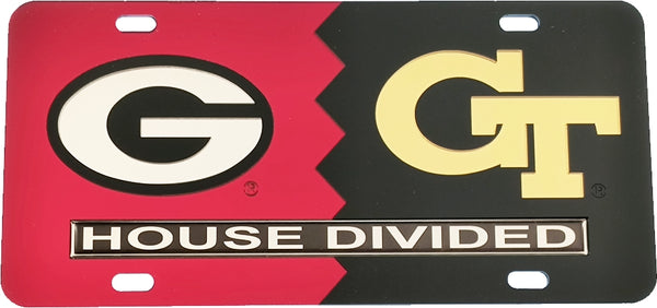 Georgia + Georgia Tech House Divided Split License Plate Tag [Red/Black]