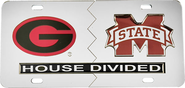 Georgia + Mississippi State House Divided Split License Plate Tag [Silver/Silver]