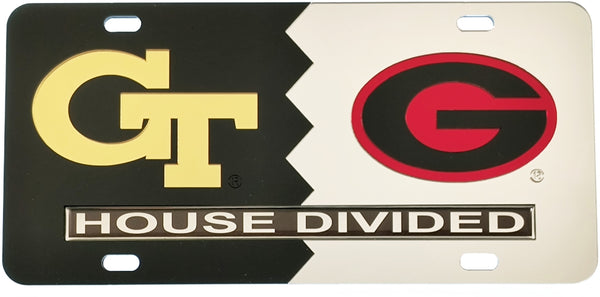 Georgia Tech + Georgia House Divided Split License Plate Tag [Black/Silver]