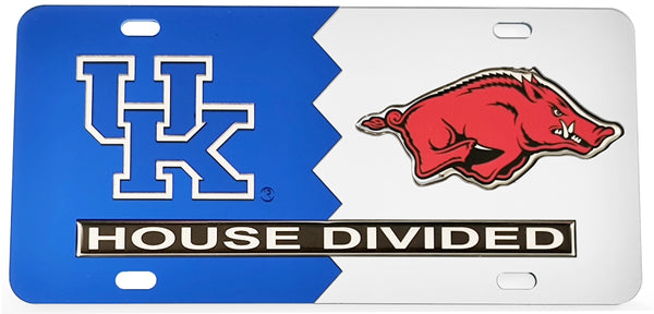 Kentucky + Arkansas House Divided Split License Plate Tag [Blue/Silver]