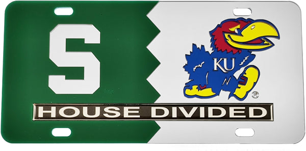 Michigan State + Kansas House Divided Split License Plate Tag [Green/Silver]