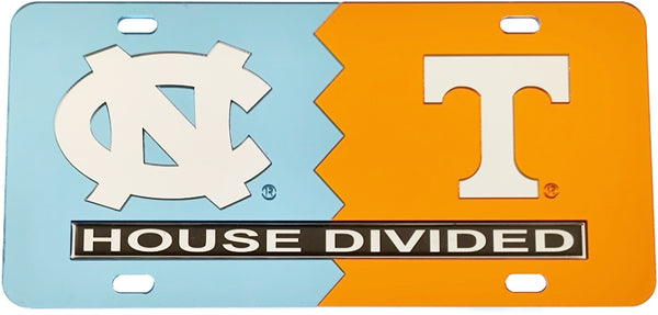 North Carolina + Tennessee House Divided Split License Plate Tag [Blue/Orange]