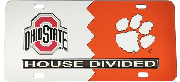 Ohio State + Clemson House Divided Split License Plate Tag [Silver/Orange]