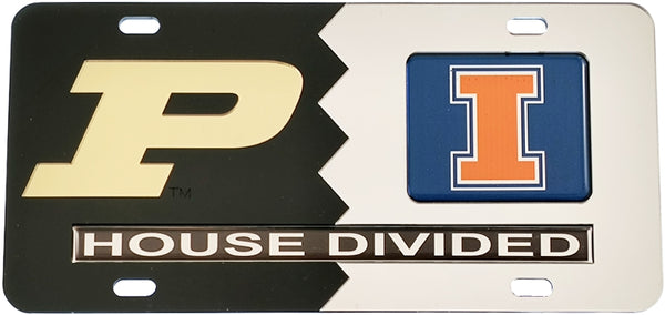 Purdue + Illinois House Divided Split License Plate Tag [Black/Silver]