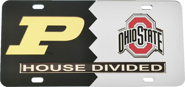 Purdue + Ohio State House Divided Split License Plate Tag [Black/Silver]